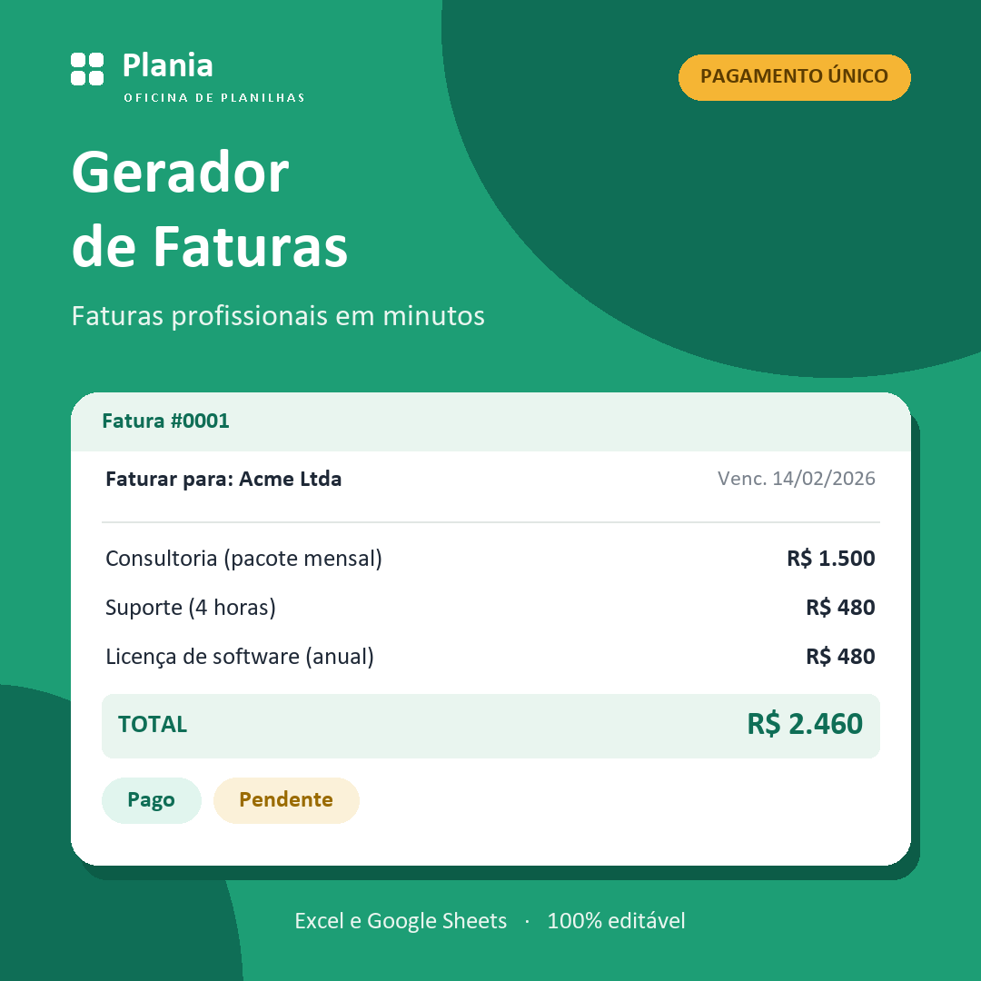 Capa da planilha Gerador de Faturas